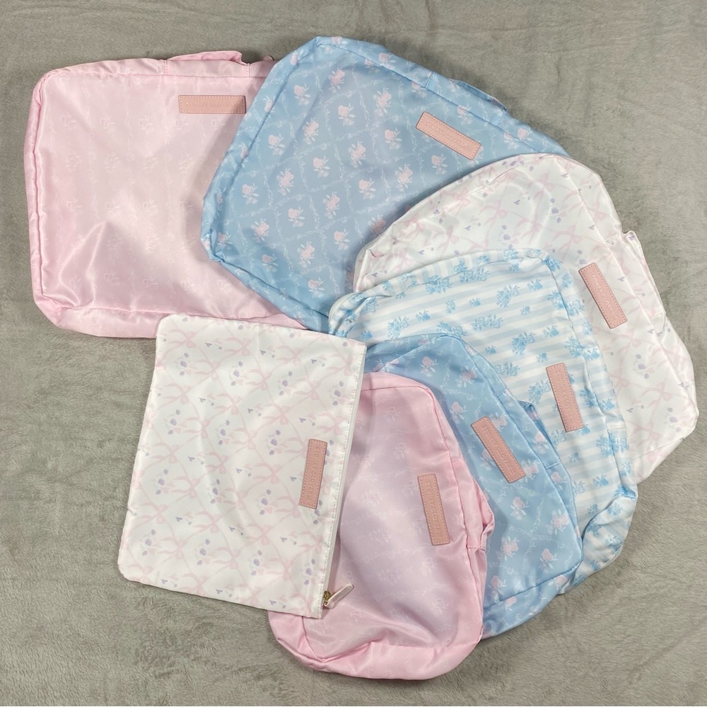 NWT Stoney Clover Lane high Tea Packing Cubes 7pc Set pink blue floral (b10)